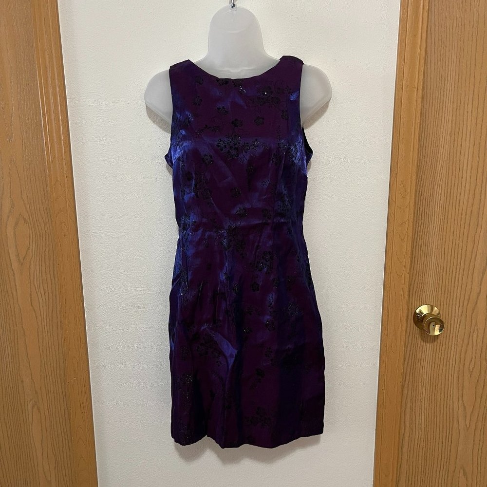Blue and Purple Color Shift Straight Dress with Black Flowers